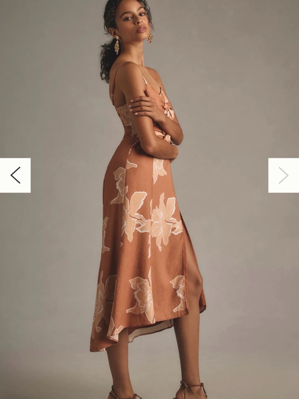 Floral Tie-Front Rust Midi Dress